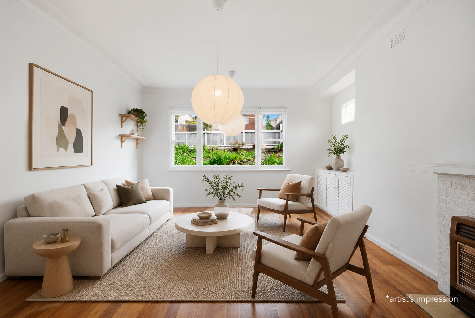 After virtual furniture staging: versatile furnished room demonstrating flexible bedroom or home study layout